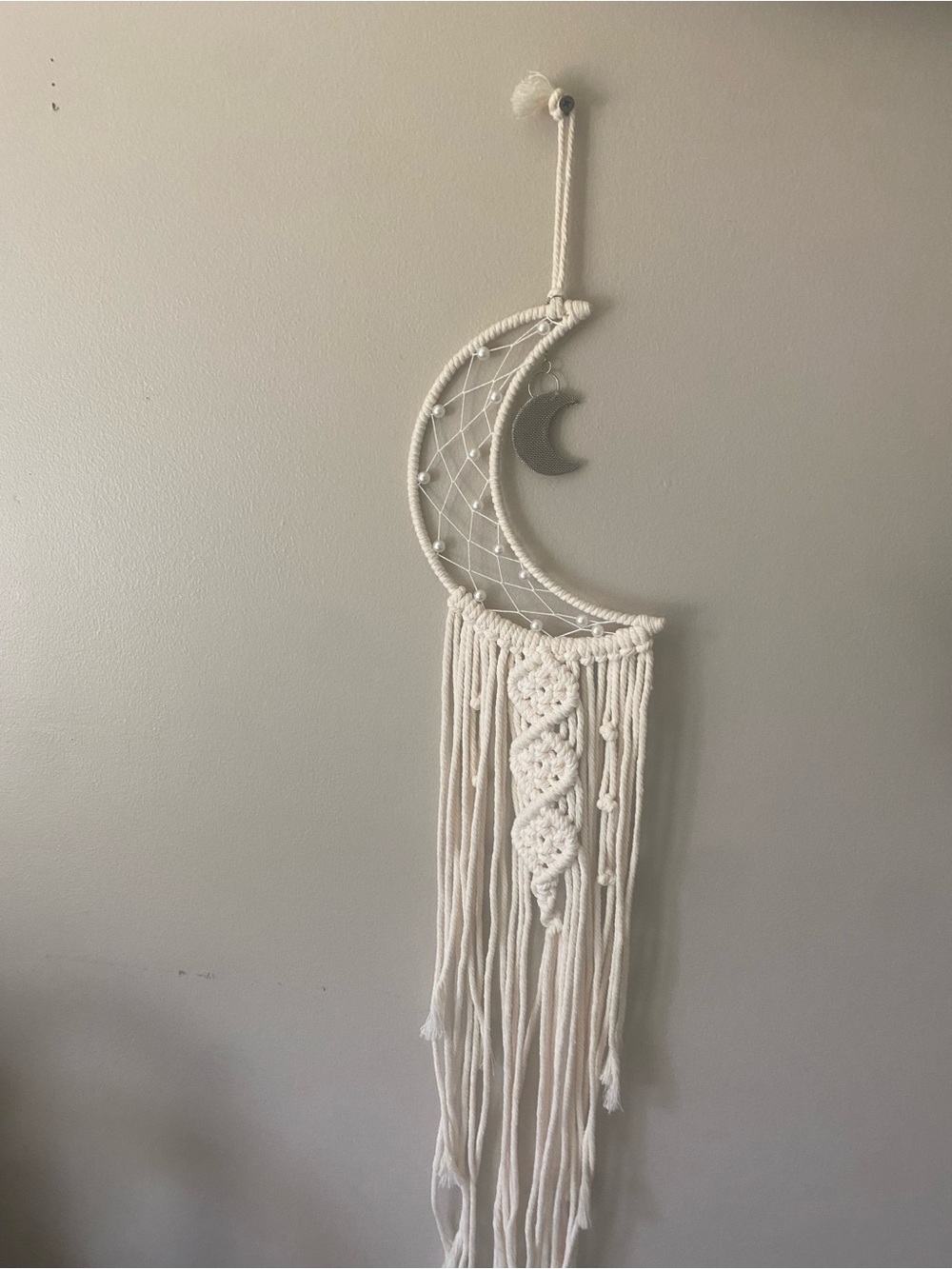 Handmade 34” White Crescent Moon Macramé Wall Hanging